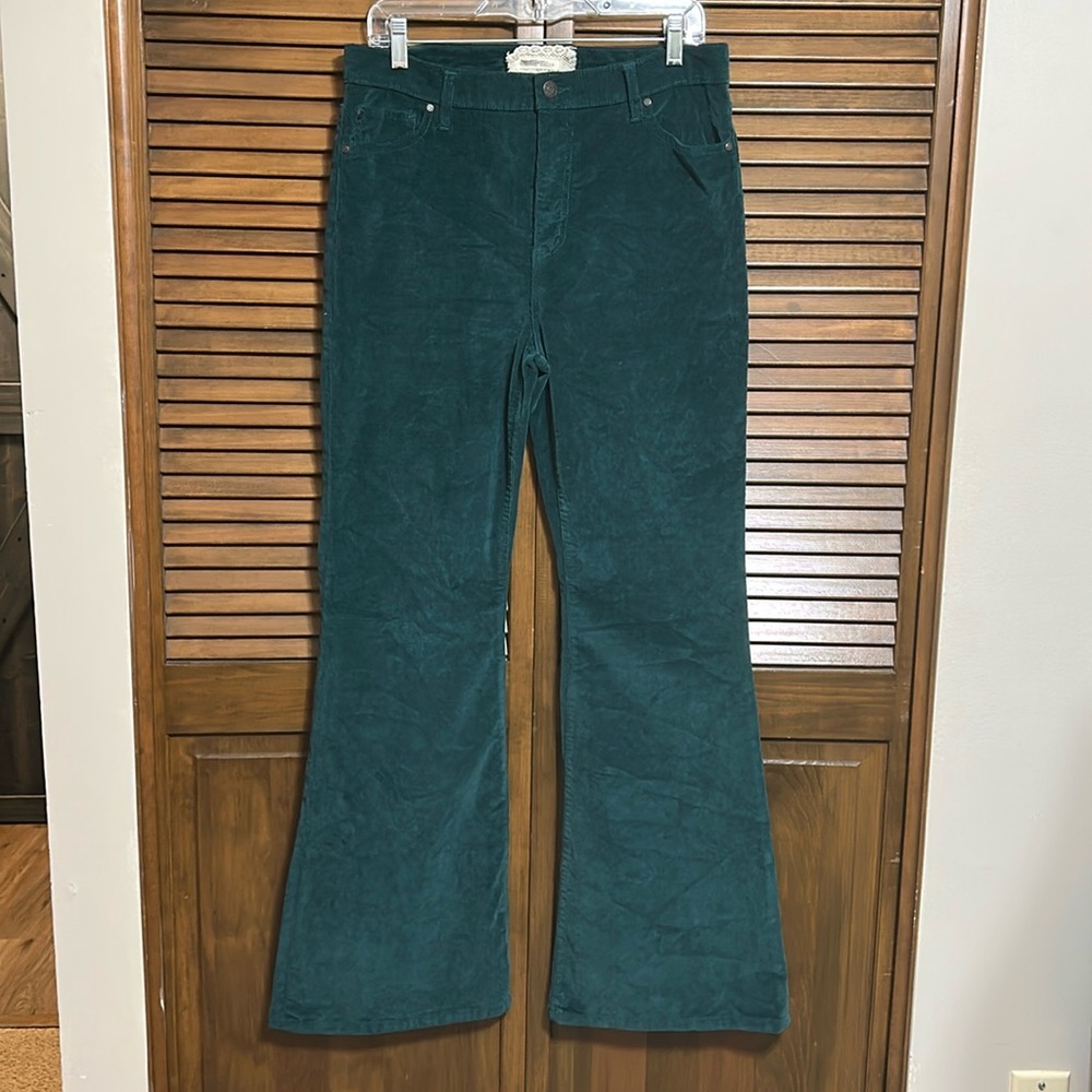 Altar'd State Green Soft Corduroy Flare Leg High Rise Pants Size 13/31